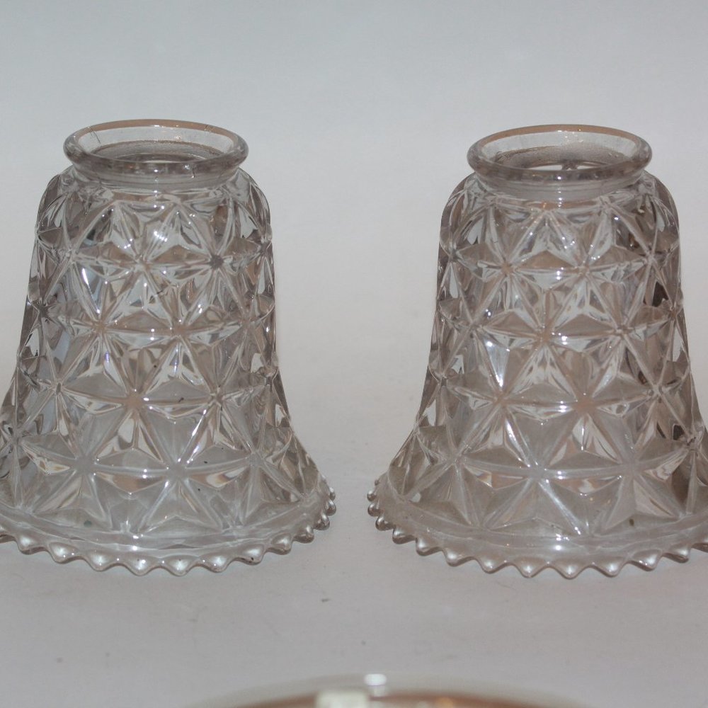 Lot Of 2 Vintage Clear Glass Light Shades Diamond Design